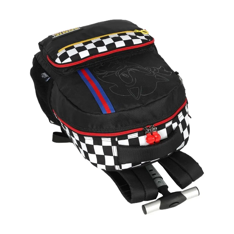 Mochila infantil Luxcel Sonic preta vista de lado mostrando alças acolchoadas ajustáveis